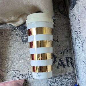 Kate Spade Gold & White Striped Travel Tumbler